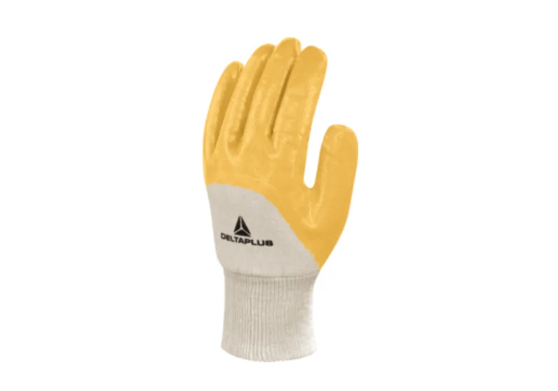 Manusi de protectie mecanica impermeabile, culoarea galben, cu nitril in palma, NI015 Delta Plus