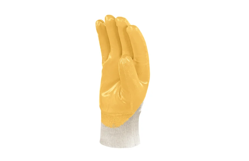Manusi de protectie mecanica impermeabile, culoarea galben, cu nitril in palma, NI015 Delta Plus