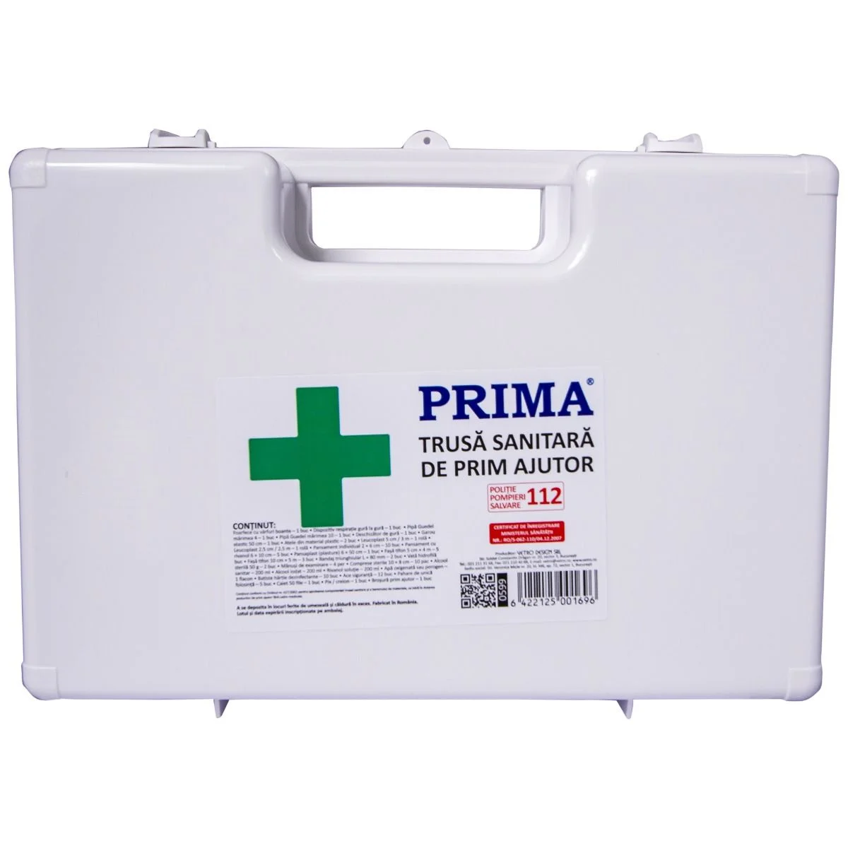 Trusă sanitară prim ajutor detașabilă cu suport de perete avizată MS, valabilia 2 ani