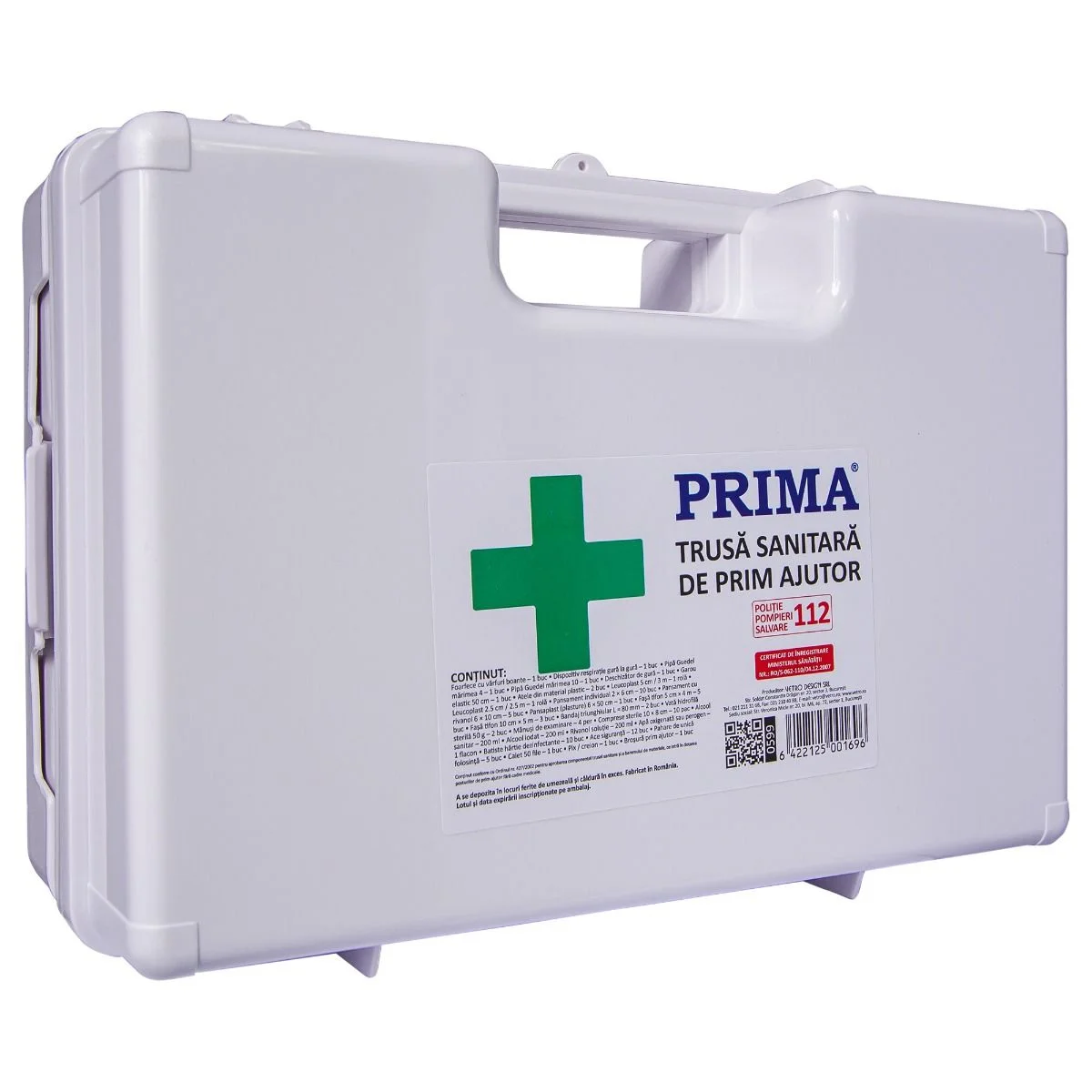 Trusă sanitară prim ajutor detașabilă cu suport de perete avizată MS, valabilia 2 ani