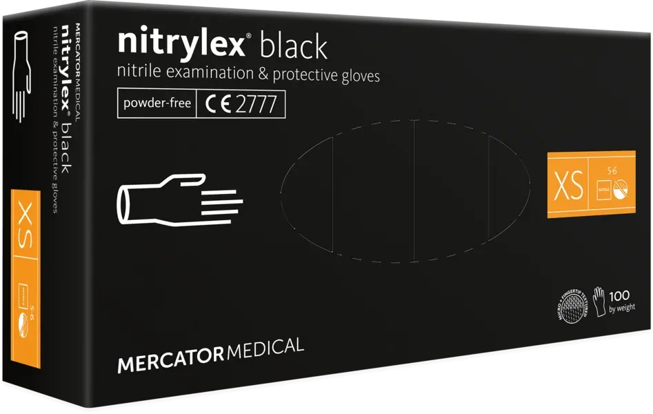Mănuși de protecție antichimică din latex, rezistente la perforare, Mercator horeca negre Nitrylex, culoarea negru