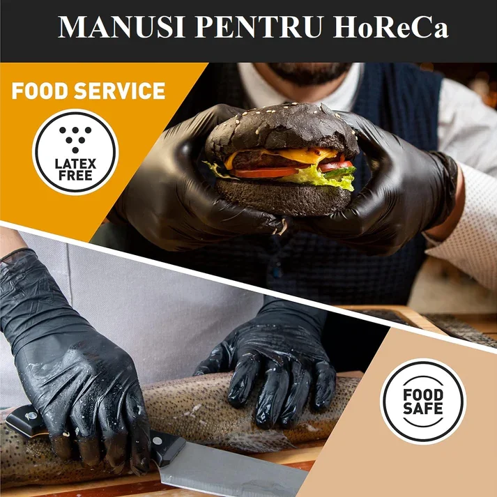 Manusi horeca negre de unica folosinta, culoarea negru, din nitril, Nitrylex Black