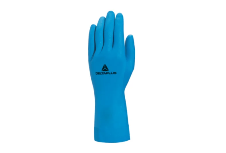 Manusi protectie chimica din latex, culoarea albastru, pentru industria agroalimentara, VE440