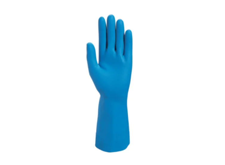 Manusi protectie chimica din latex, culoarea albastru, pentru industria agroalimentara, VE440
