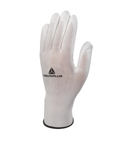 Manusi de protectie Delta Plus VE702P, culoarea alb, impregnate in poliuretan